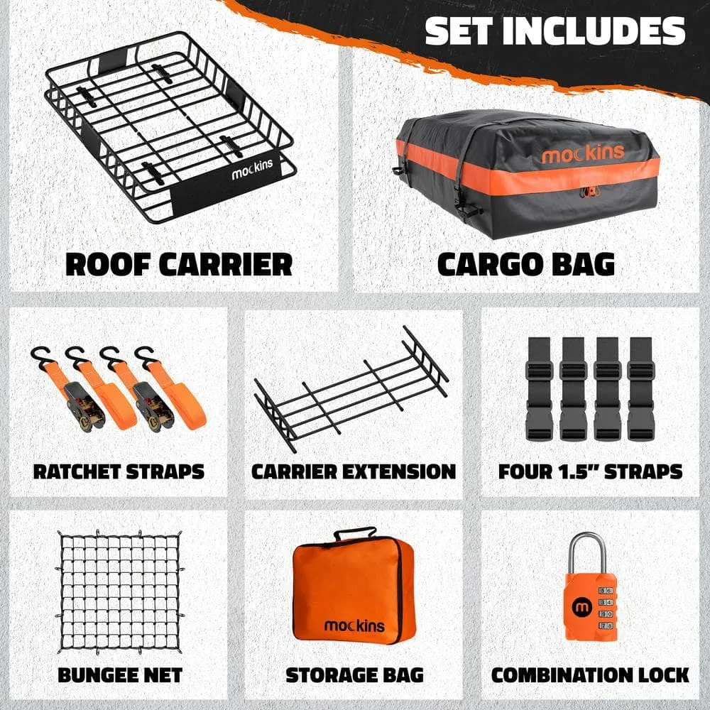 Mockins 250 lbs. Roof Rack Basket with 20 CF Roof Bag - Roof Rack Cargo Basket Adjusts from 43-64 in. L x 39 in. W x 6 in. H, photo 9 of 9