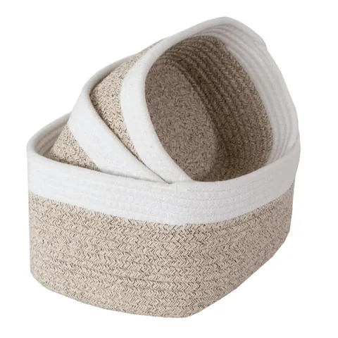 Tan Cube Storage Bin Rope Baskets 3-Piece Set