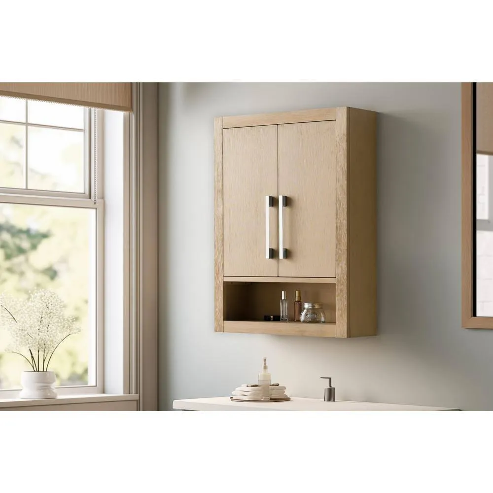Vanity Art 24 in. W x 8 in. D x 33 in. H Bathroom Storage Wall Cabinet in Natural Oak/BN, photo 8 of 8