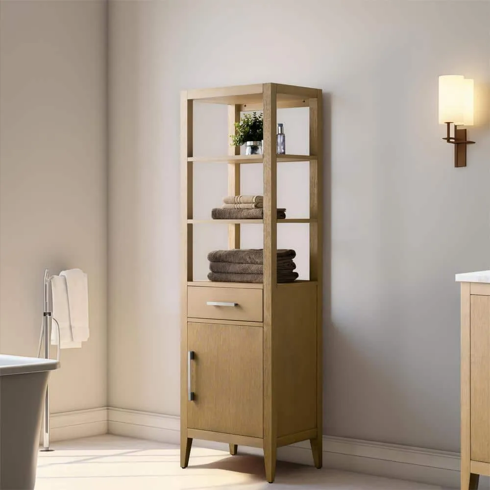 Vanity Art 21 in. W x 17 in. D x 72 in. H Brown MDF Floor Standing Linen Cabinet with Soft Close Door in Natural Oak/BN, photo 10 of 10