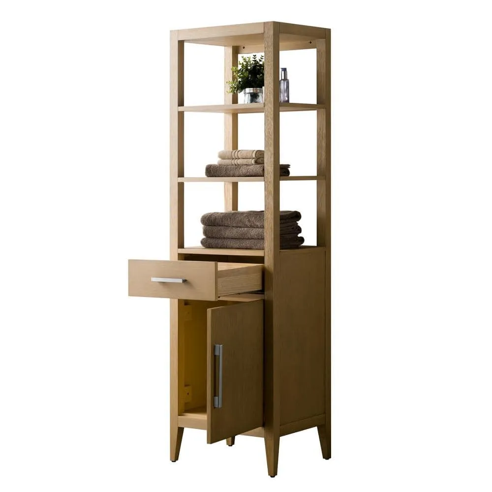 Vanity Art 21 in. W x 17 in. D x 72 in. H Brown MDF Floor Standing Linen Cabinet with Soft Close Door in Natural Oak/BN, photo 5 of 10