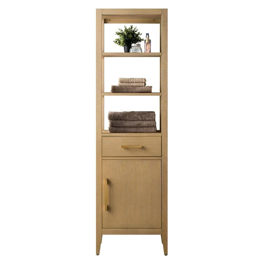 Vanity Art 21 in. W x 17 in. D x 72 in. H Brown MDF Floor Standing Linen Cabinet with Soft Close Door in Natural Oak/GB, photo 3 of 9