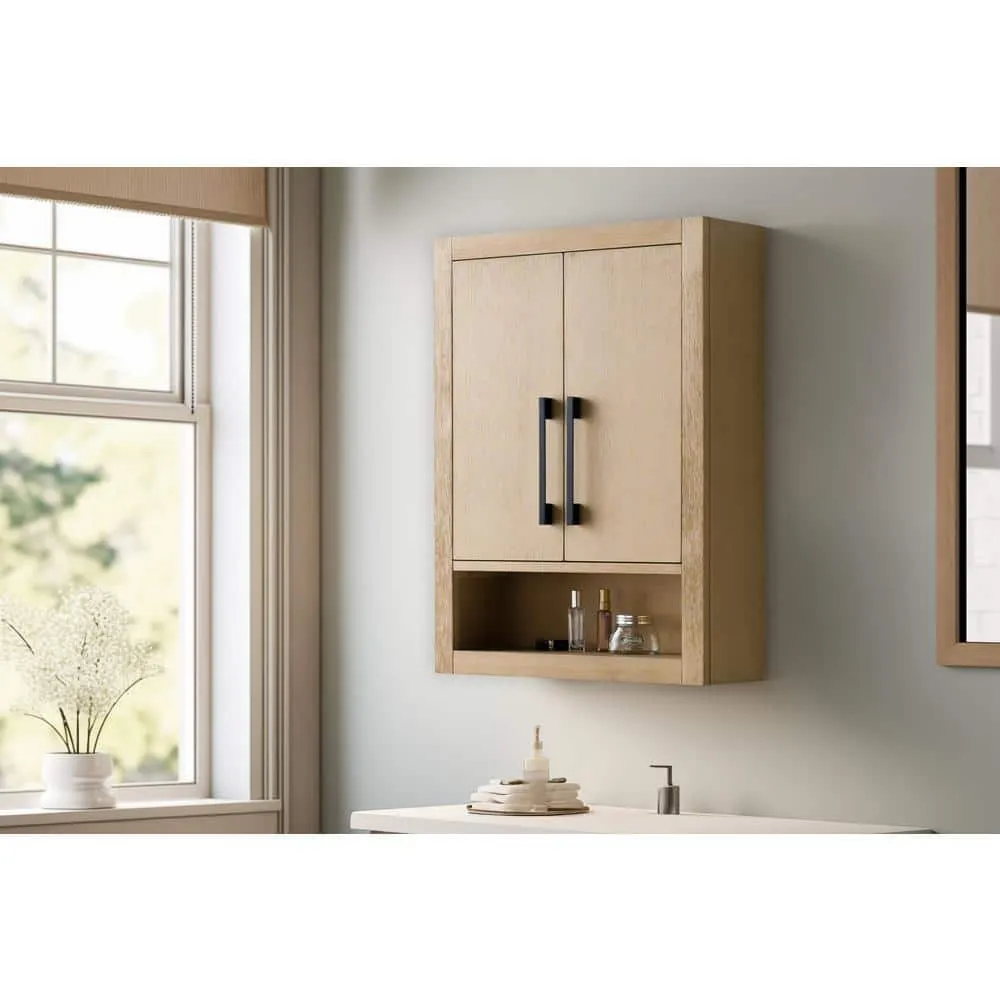 Vanity Art 24 in. W x 8 in. D x 33 in. H Bathroom Storage Wall Cabinet in Natural Oak/MB, photo 10 of 10