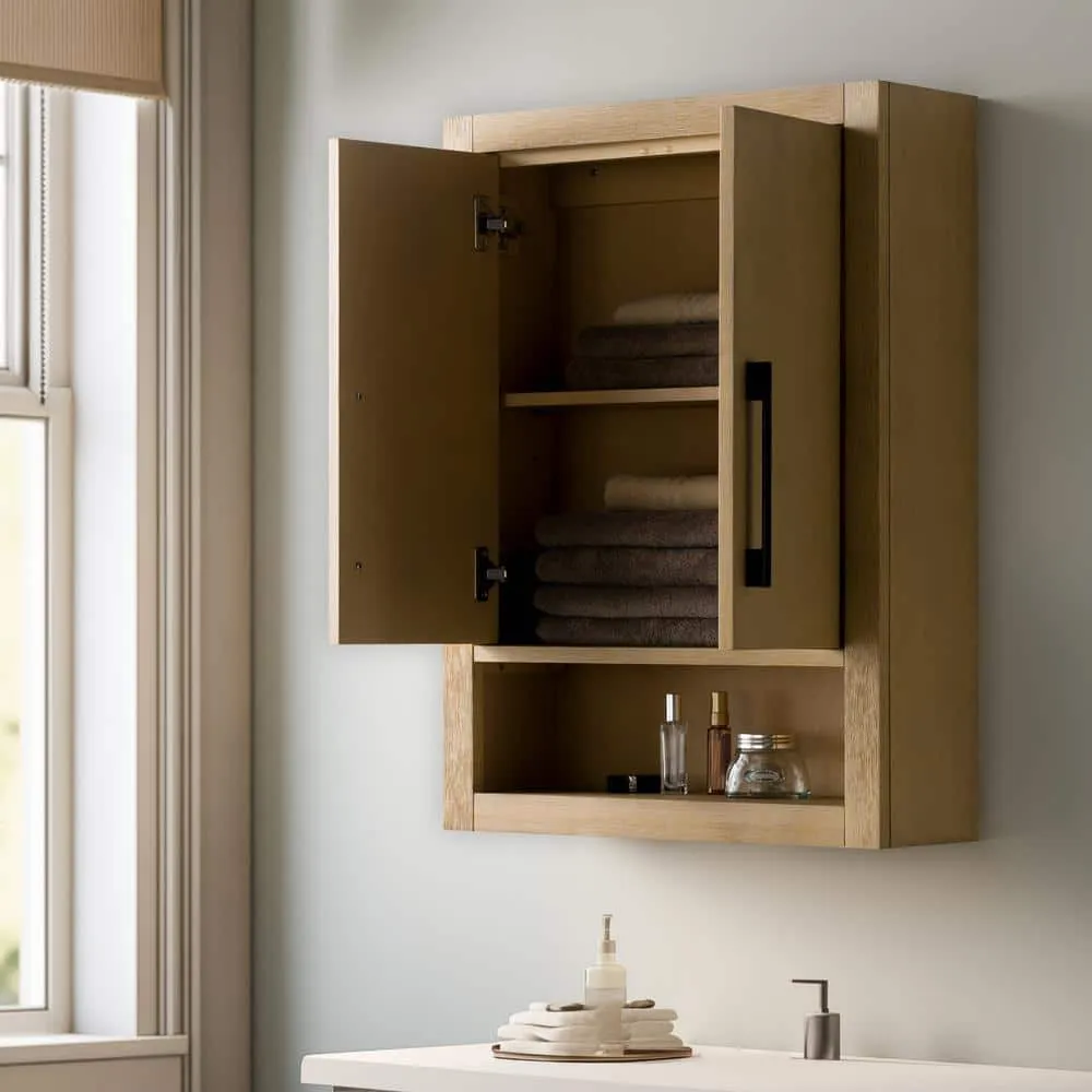 Vanity Art 24 in. W x 8 in. D x 33 in. H Bathroom Storage Wall Cabinet in Natural Oak/MB, photo 3 of 10