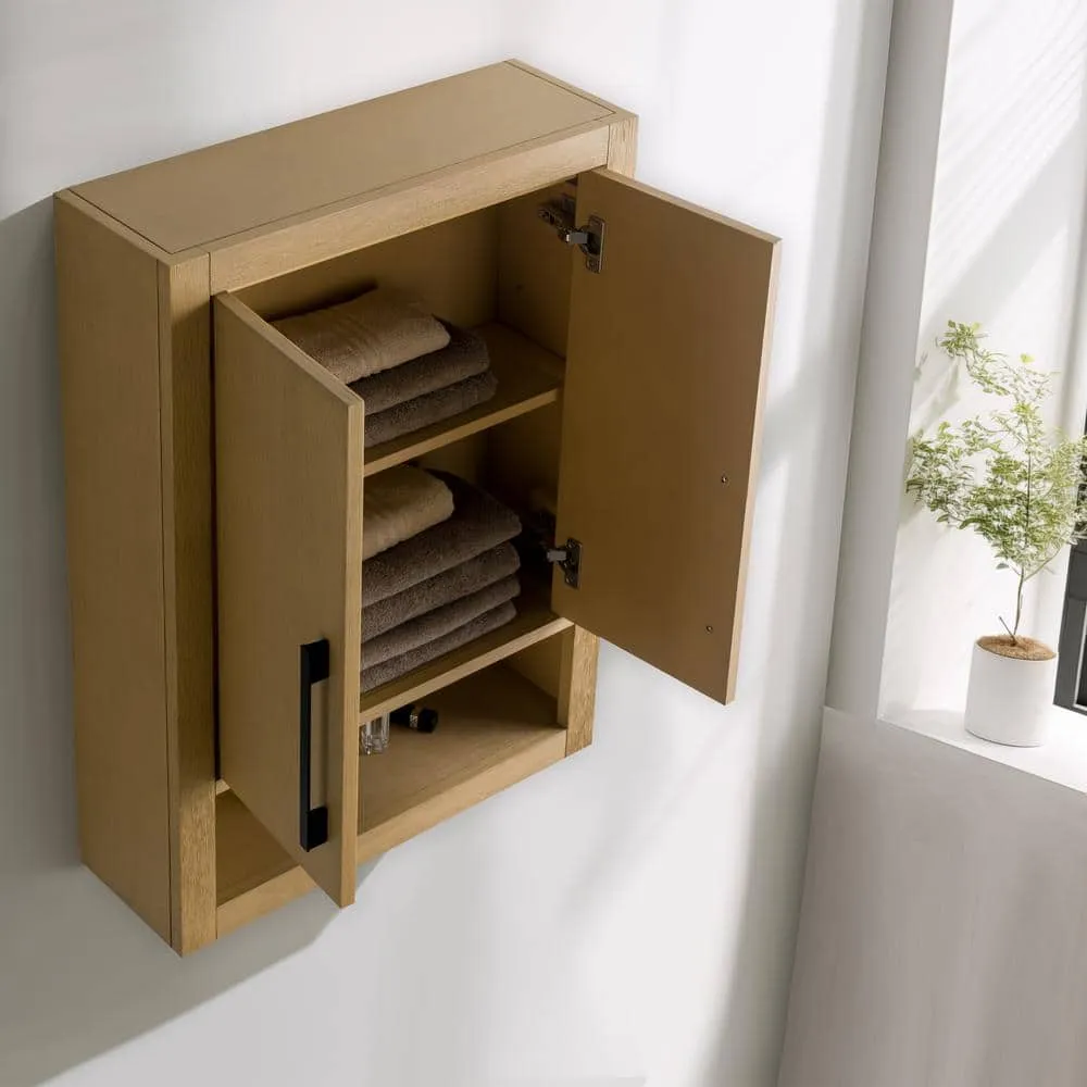 Vanity Art 24 in. W x 8 in. D x 33 in. H Bathroom Storage Wall Cabinet in Natural Oak/MB, photo 2 of 10