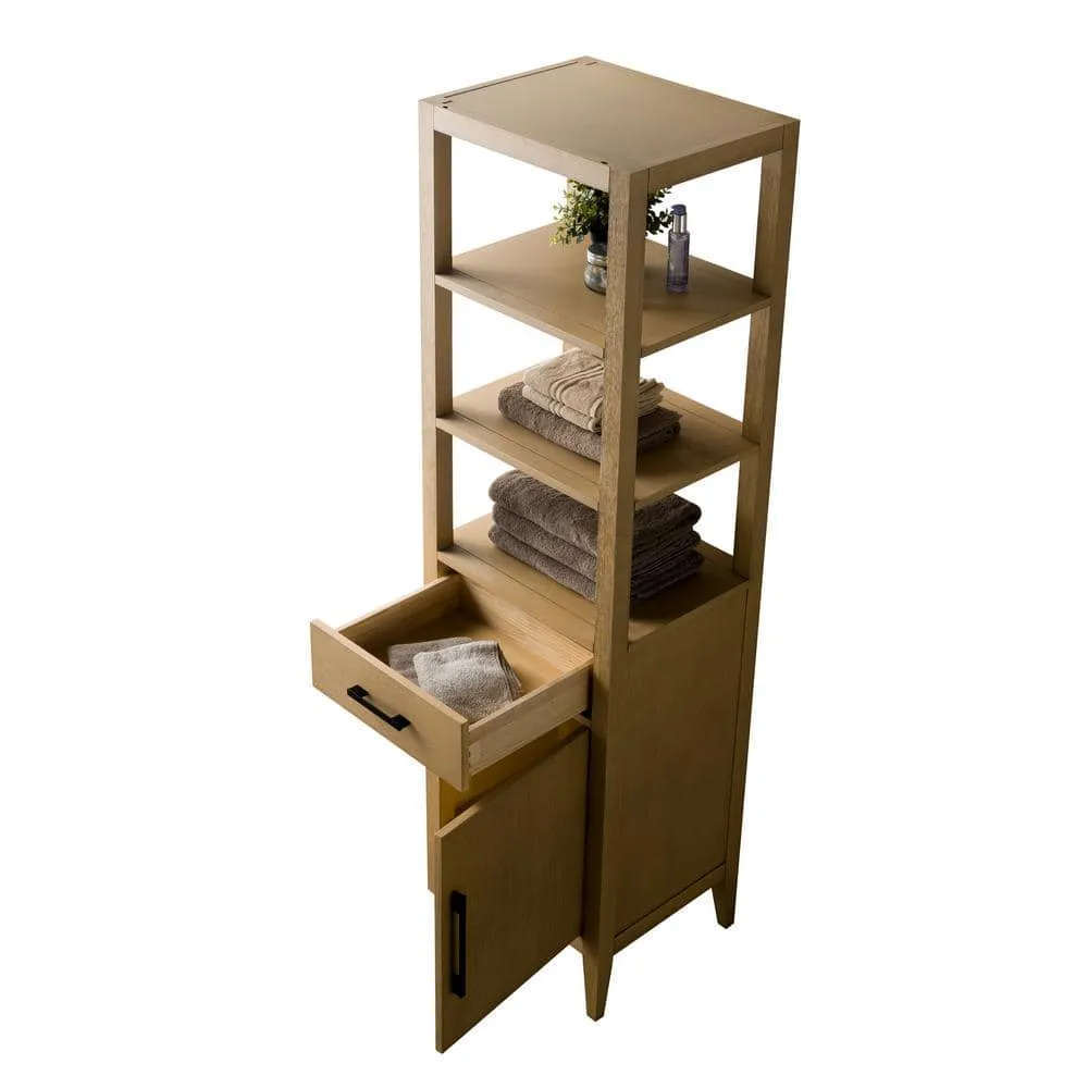 Vanity Art 21 in. W x 17 in. D x 72 in. H Brown MDF Floor Standing Linen Cabinet with Soft Close Door in Natural Oak/MB, photo 5 of 9