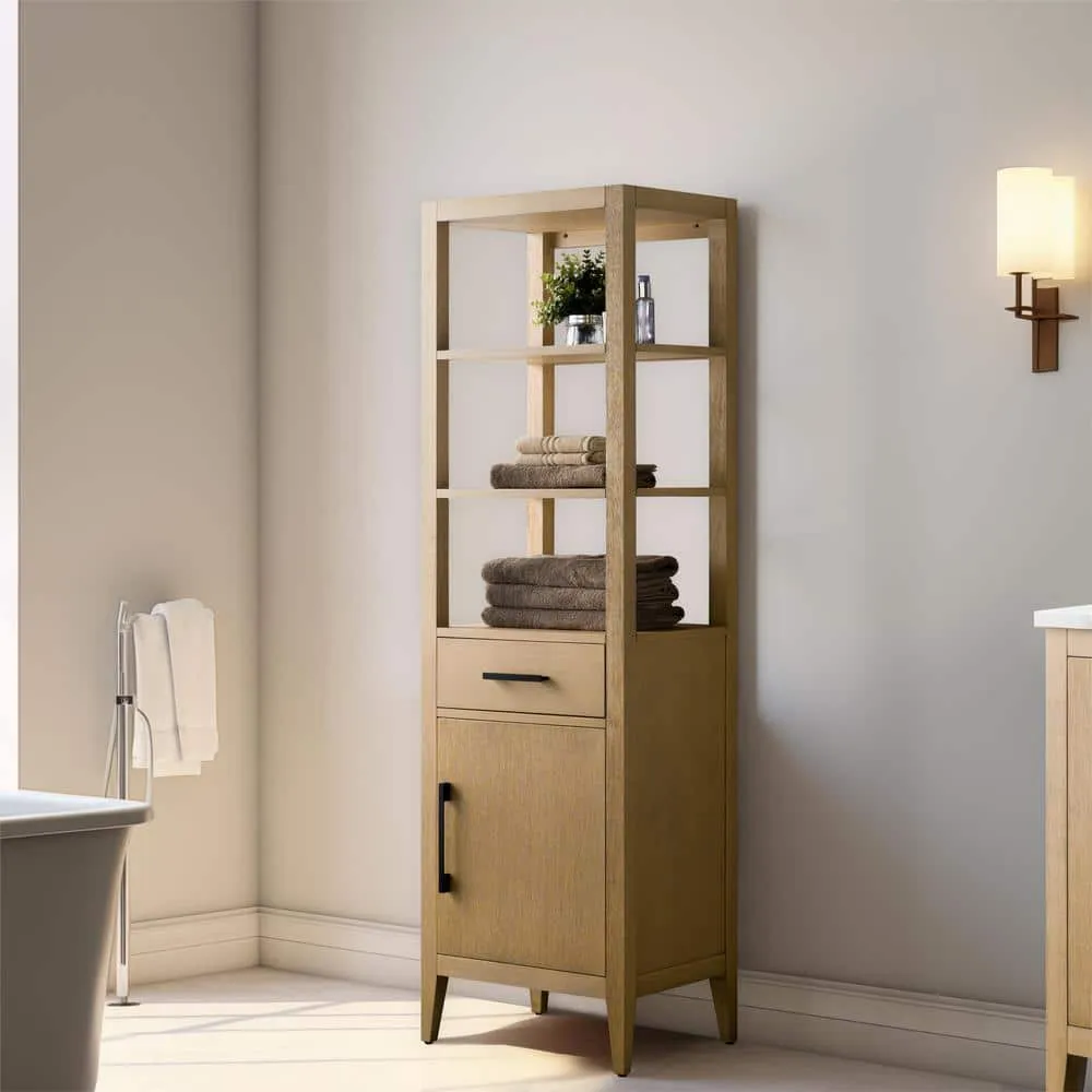 Vanity Art 21 in. W x 17 in. D x 72 in. H Brown MDF Floor Standing Linen Cabinet with Soft Close Door in Natural Oak/MB, photo 9 of 9