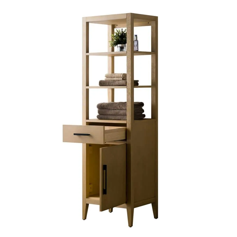 Vanity Art 21 in. W x 17 in. D x 72 in. H Brown MDF Floor Standing Linen Cabinet with Soft Close Door in Natural Oak/MB, photo 4 of 9
