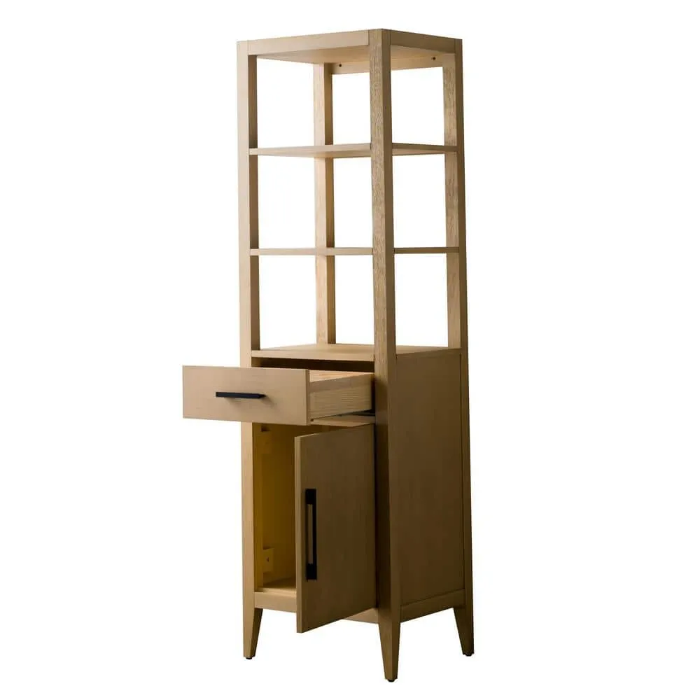 Vanity Art 21 in. W x 17 in. D x 72 in. H Brown MDF Floor Standing Linen Cabinet with Soft Close Door in Natural Oak/MB, photo 8 of 9