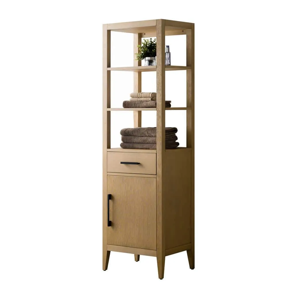 Vanity Art 21 in. W x 17 in. D x 72 in. H Brown MDF Floor Standing Linen Cabinet with Soft Close Door in Natural Oak/MB, photo 3 of 9