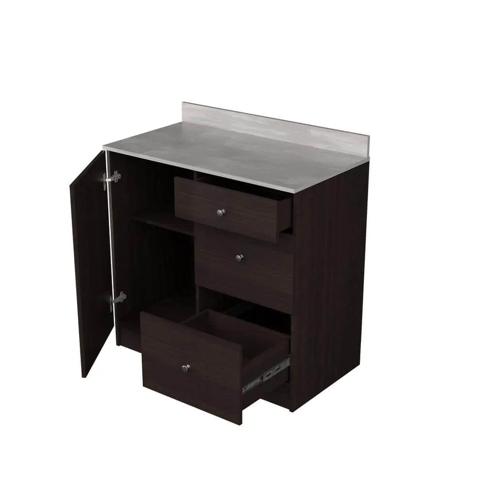 Inval 36.02 in. W x 19.69 in. D x 37.80 in. H Natural Stone/Espresso Ready to Assemble Wood Breakroom Base Kitchen Cabinet, photo 9 of 9