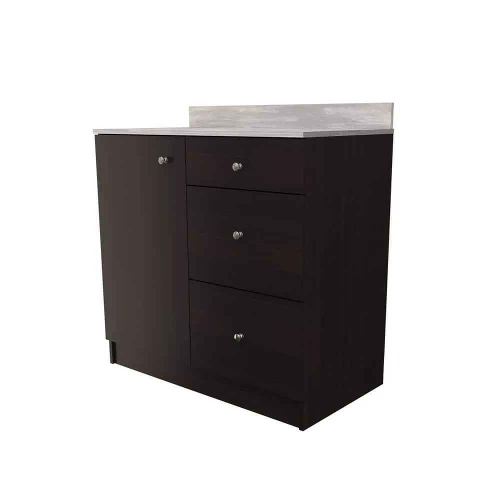 Inval 36.02 in. W x 19.69 in. D x 37.80 in. H Natural Stone/Espresso Ready to Assemble Wood Breakroom Base Kitchen Cabinet, photo 4 of 9