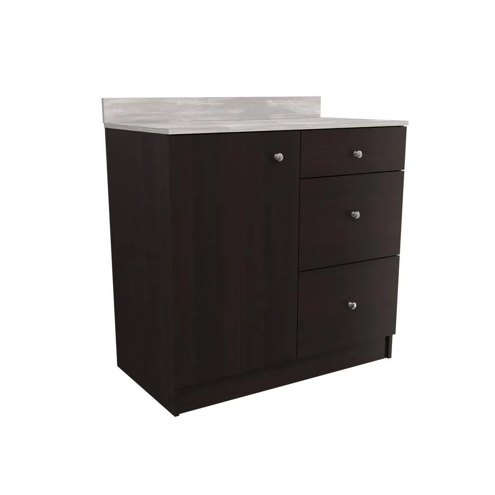 Inval 36.02 in. W x 19.69 in. D x 37.80 in. H Natural Stone/Espresso Ready to Assemble Wood Breakroom Base Kitchen Cabinet, photo 8 of 9