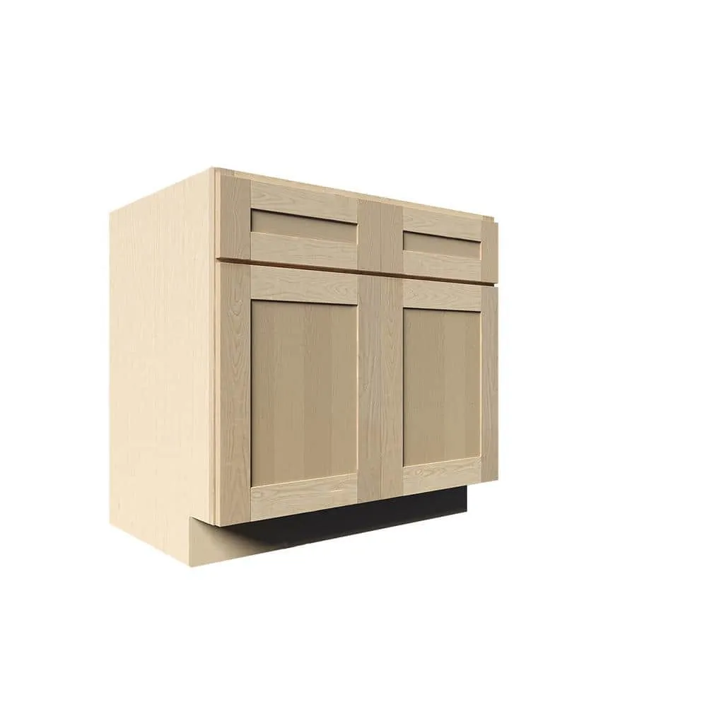 LIFEART CABINETRY Lancaster Shaker Assembled 36 in. x 34.5 in. x 24 in. Base Cabinet with 2-Doors and 2-Drawers in Natural Wood, photo 2 of 8