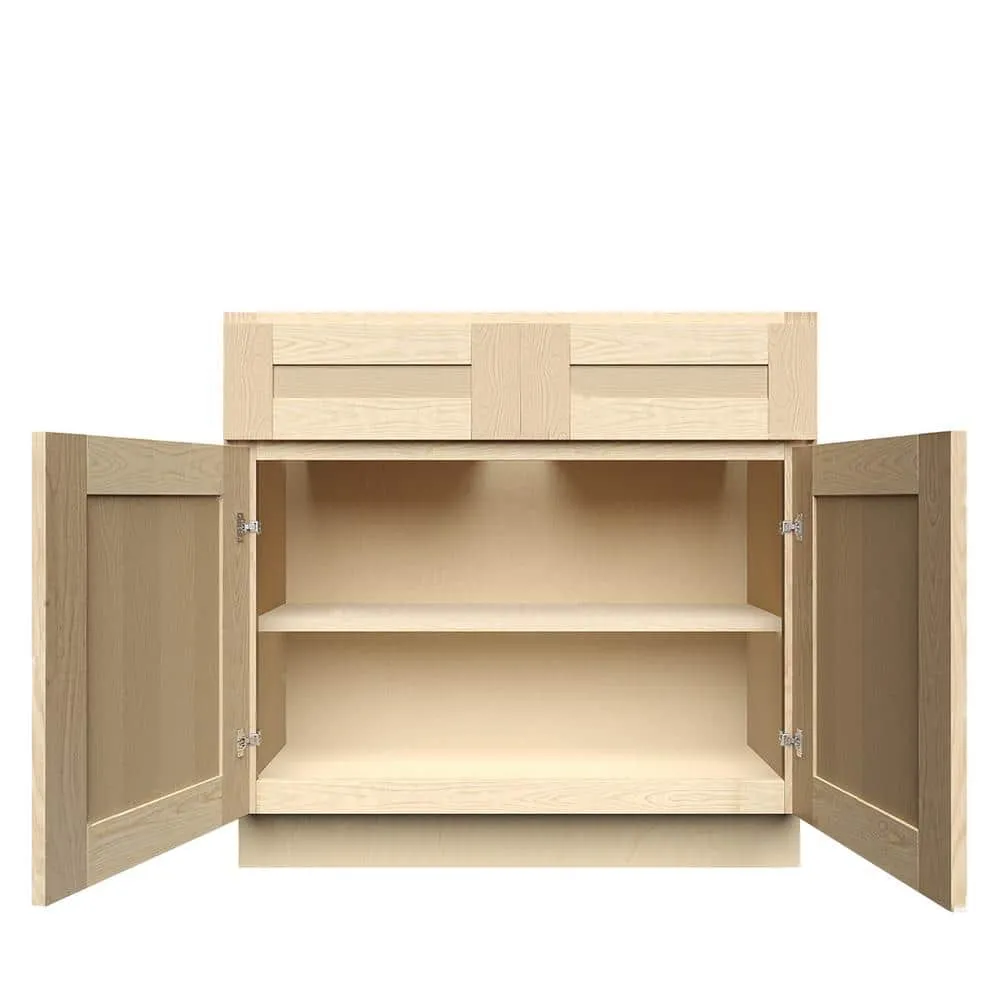 LIFEART CABINETRY 42 in. x 34.5 in. x 24 in. Lancaster Shaker Assembled Base Cabinet with 2-Doors and 2-Drawers in Natural Wood, photo 3 of 5