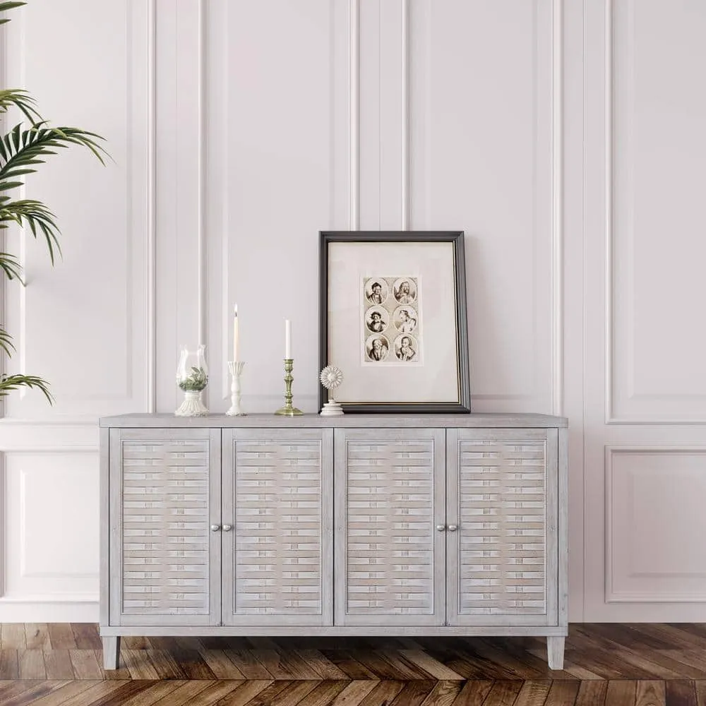 FUNKOL 59.84 in. x 15.75 in. x 31.5 in. MDF Freestanding Ready to Assemble Base Storage Cabinet in Natural Wood with 4Doors, photo 7 of 8