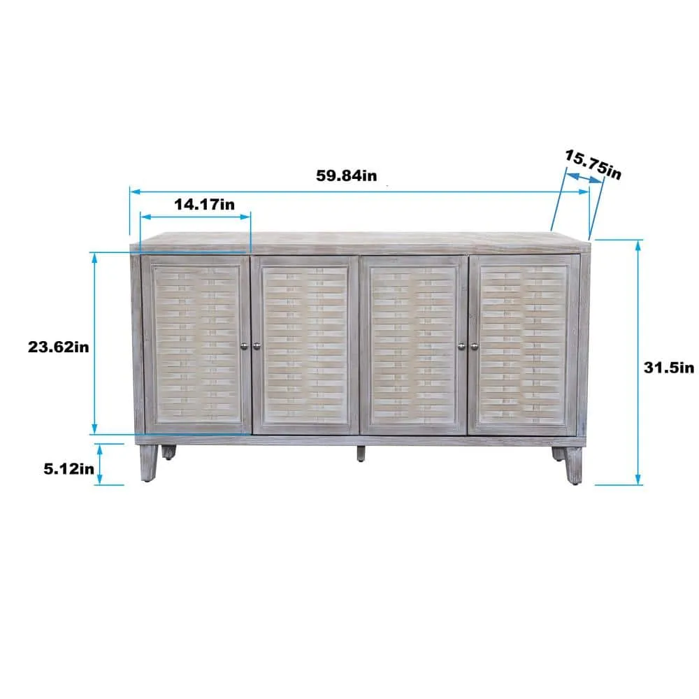 FUNKOL 59.84 in. x 15.75 in. x 31.5 in. MDF Freestanding Ready to Assemble Base Storage Cabinet in Natural Wood with 4Doors, photo 8 of 8
