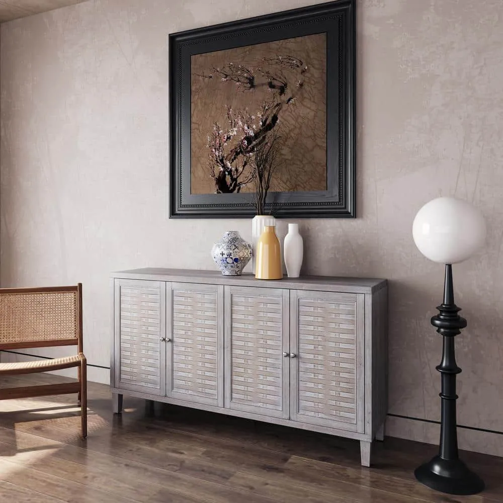 FUNKOL 59.84 in. x 15.75 in. x 31.5 in. MDF Freestanding Ready to Assemble Base Storage Cabinet in Natural Wood with 4Doors, photo 3 of 8