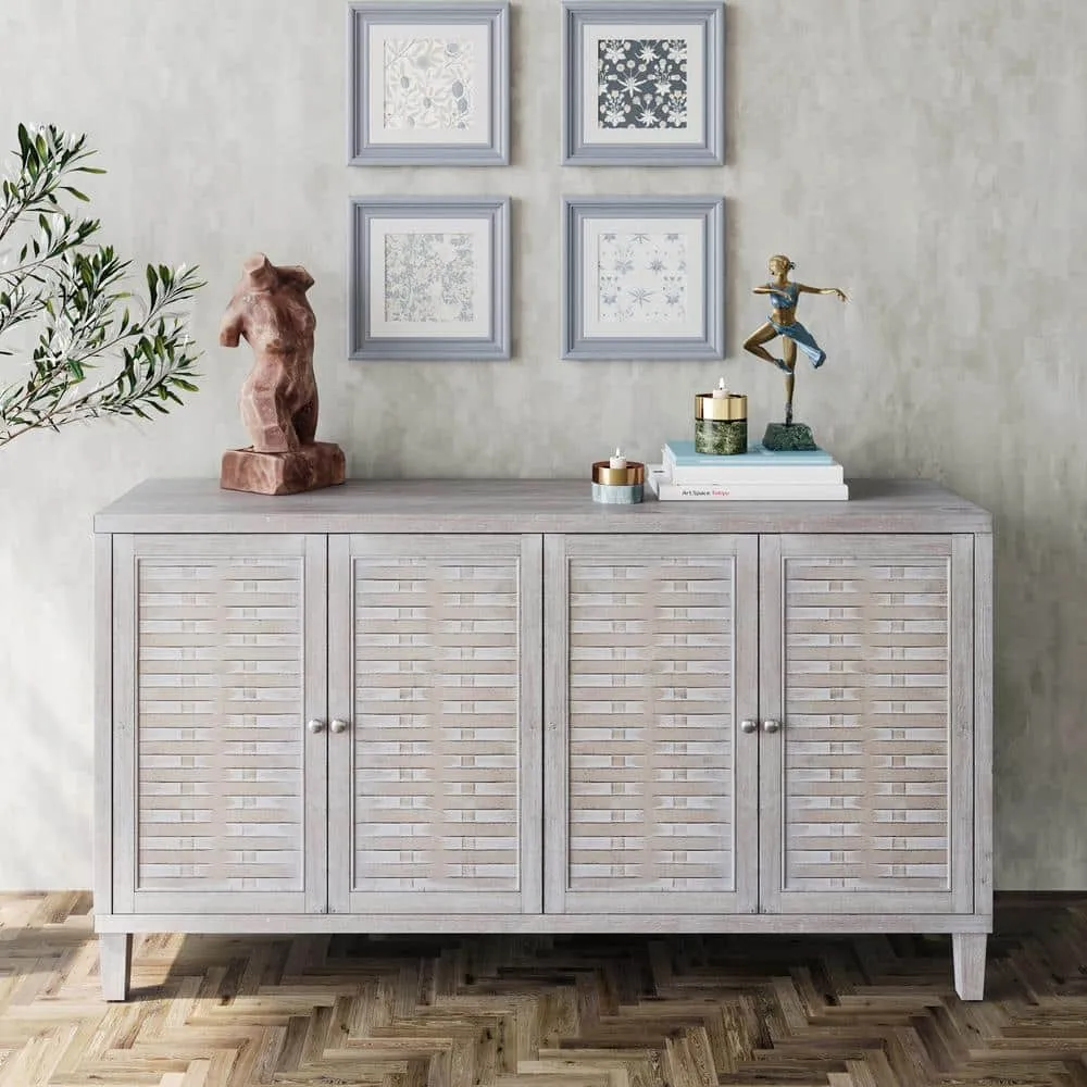 FUNKOL 59.84 in. x 15.75 in. x 31.5 in. MDF Freestanding Ready to Assemble Base Storage Cabinet in Natural Wood with 4Doors, photo 2 of 8