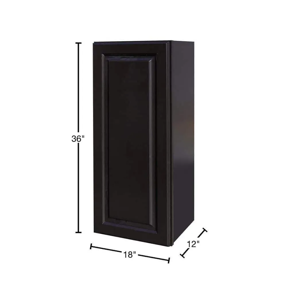 LIFEART CABINETRY LaPort Assembled 18 in. x 36 in. x 12 in. Wall Cabinet with 1 Door 2 Shelves in Dark Espresso, photo 2 of 6