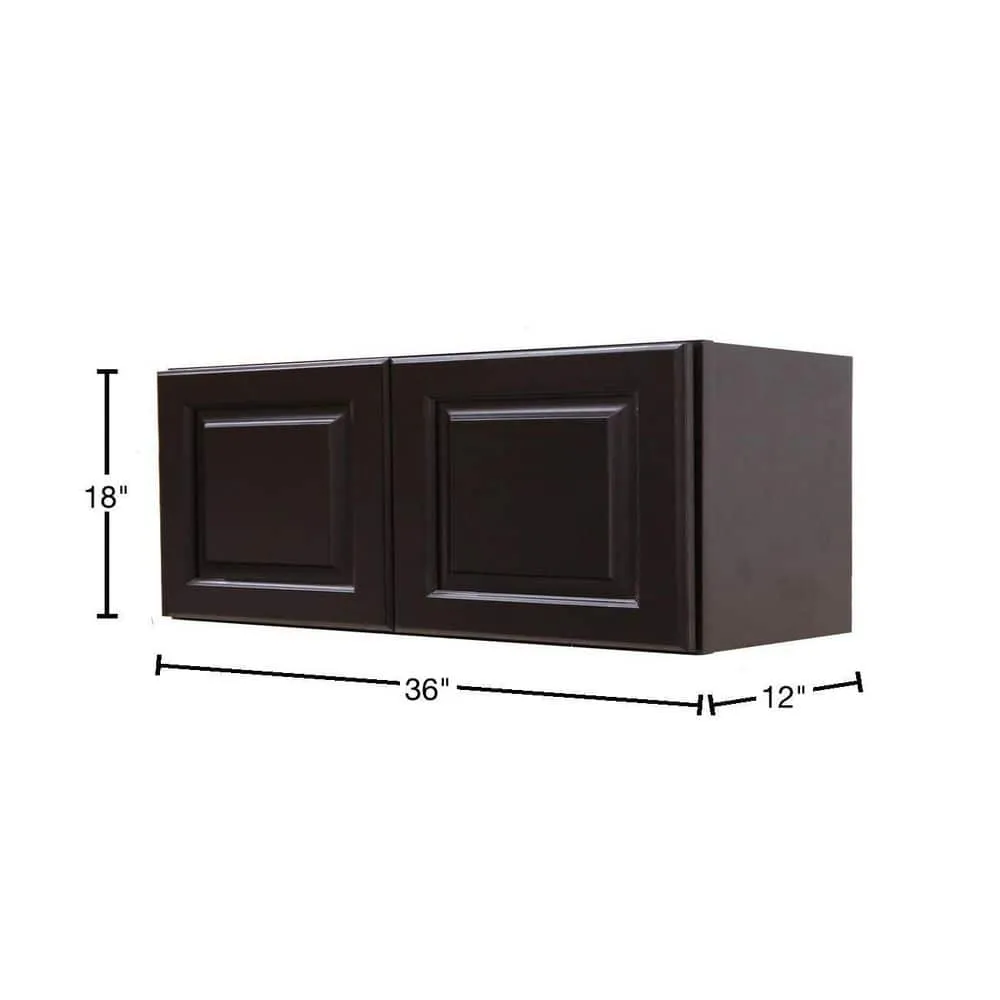 LIFEART CABINETRY LaPort Assembled 36 in. x 18 in. x 12 in. Wall Cabinet with 2 Doors and No-Shelves in Dark Espresso, photo 2 of 6