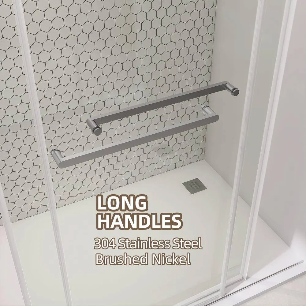 NTQ 60 in. W x 79 in. H Soft Close Double Sliding Bypass Frameless Glass Shower Door in Brushed Nickel 3/8 in. Clear Glass, photo 3 of 14
