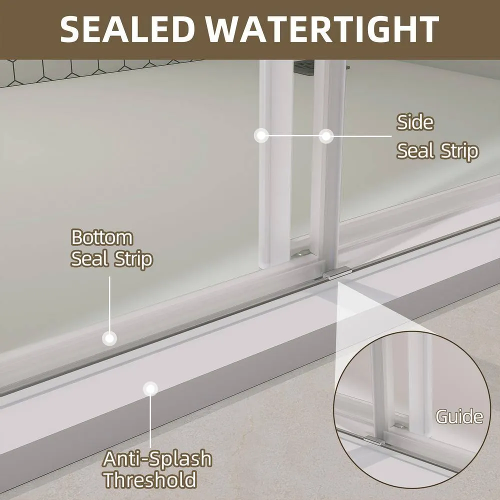 NTQ 60 in. W x 79 in. H Soft Close Double Sliding Bypass Frameless Glass Shower Door in Brushed Nickel 3/8 in. Clear Glass, photo 2 of 14