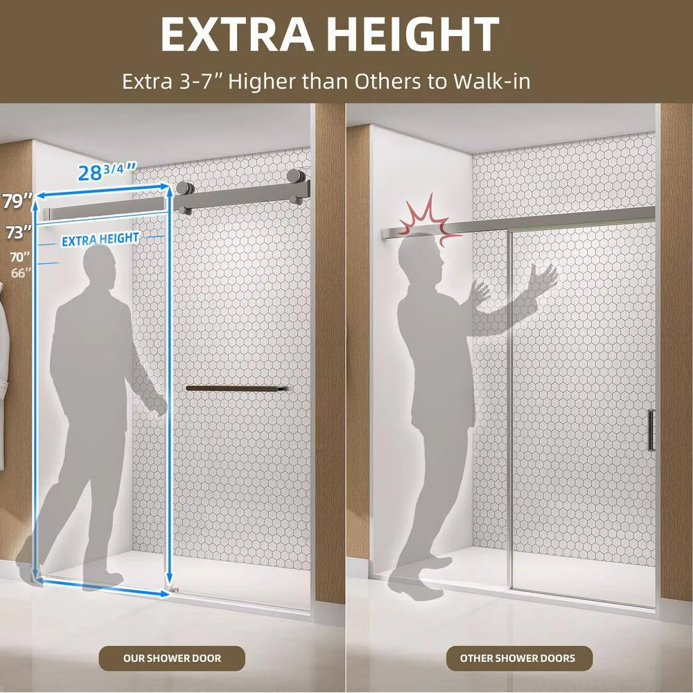 NTQ 60 in. W x 79 in. H Soft Close Double Sliding Bypass Frameless Glass Shower Door in Brushed Nickel 3/8 in. Clear Glass, photo 12 of 14