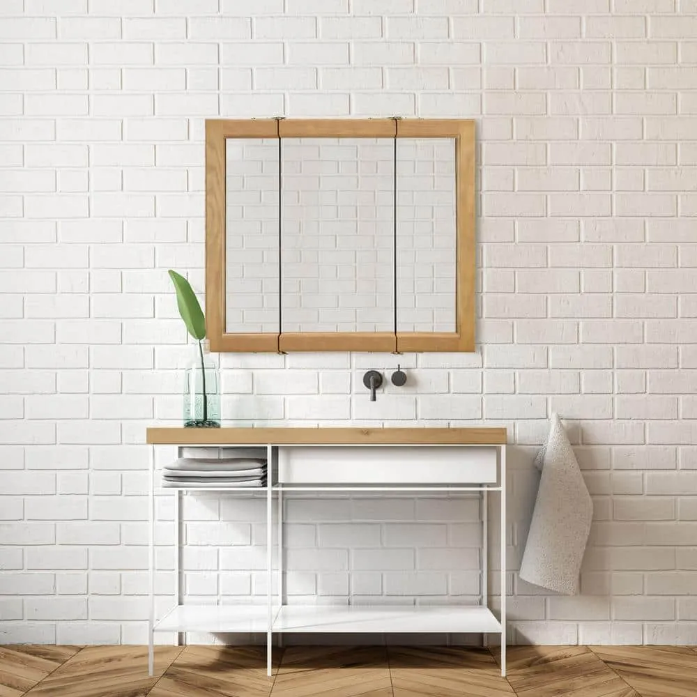 Design House Richland 36 in. W x 30 in. H x 4-4/5 in. D Framed Tri-View Surface-Mount Bathroom Medicine Cabinet in Nutmeg Oak, photo 3 of 10
