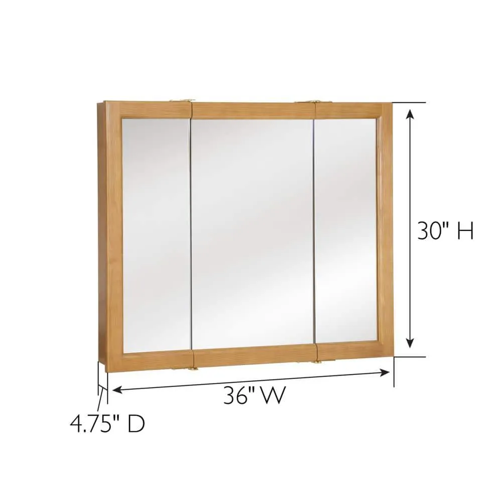 Design House Richland 36 in. W x 30 in. H x 4-4/5 in. D Framed Tri-View Surface-Mount Bathroom Medicine Cabinet in Nutmeg Oak, photo 2 of 10