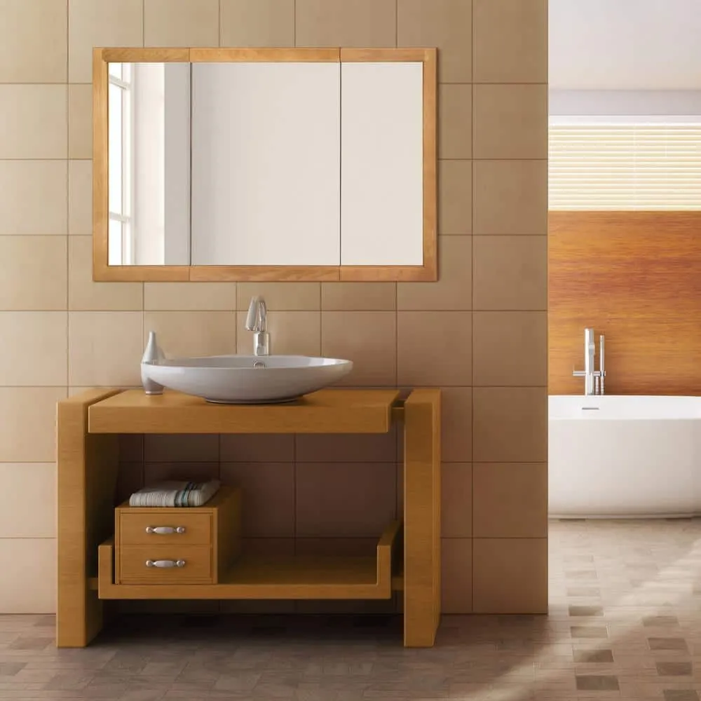 Design House Richland 48 in. x 30 in. 4-4/5 in. Surface-Mount Tri-View Bathroom Medicine Cabinet in Nutmeg Oak, photo 10 of 10