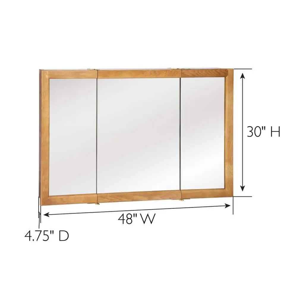 Design House Richland 48 in. x 30 in. 4-4/5 in. Surface-Mount Tri-View Bathroom Medicine Cabinet in Nutmeg Oak, photo 2 of 10