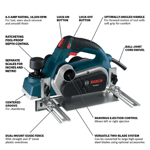 Bosch PL2632K 3-1/4 In. Corded Planer Kit, 6.5 Amp, 16,500 RPM, photo 2 of 5