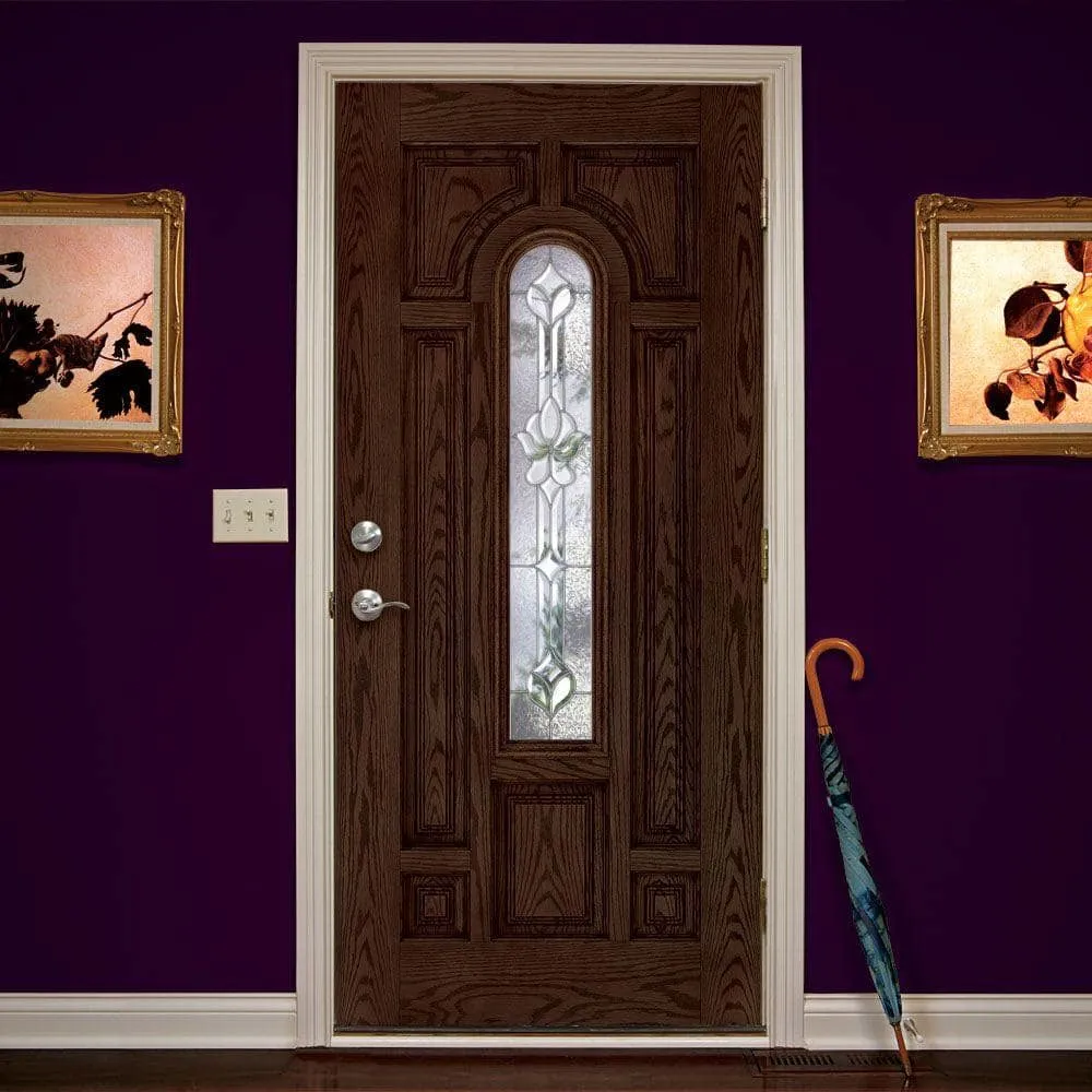 37.5 in. x 81.625 in. Medina Zinc Center Arch Lite Stained Walnut Oak Left-Hand Inswing Fiberglass Prehung Front Door, photo 2 of 2
