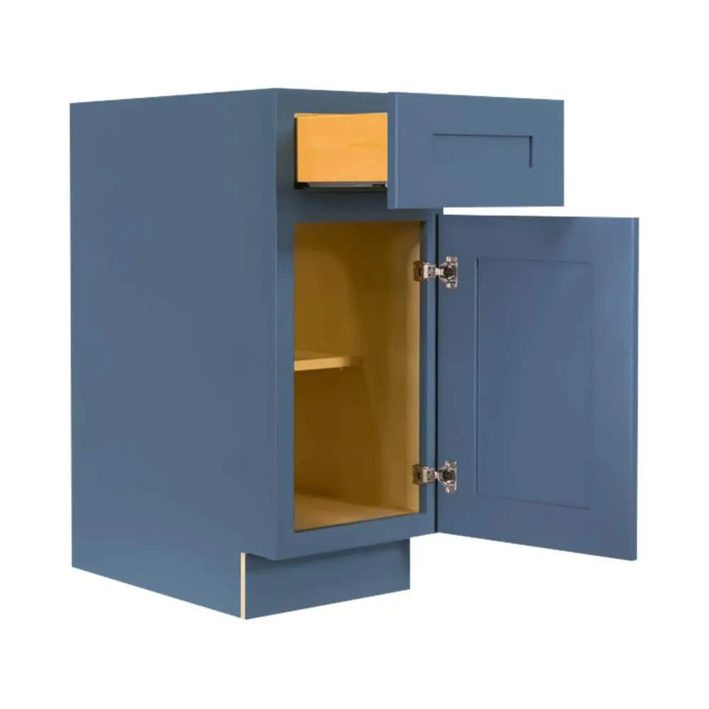 LIFEART CABINETRY Lancaster Blue Plywood Shaker Stock Assembled Base Kitchen Cabinet 15 in. W x 34.5 in. D H x 24 in. D, photo 3 of 6