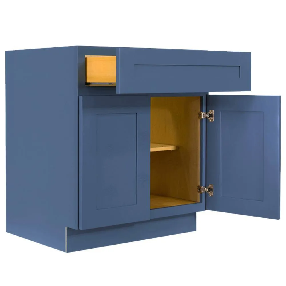 LIFEART CABINETRY Lancaster Blue Plywood Shaker Stock Assembled Base Kitchen Cabinet 27 in. W x 34.5 in. D H x 24 in. D, photo 3 of 6