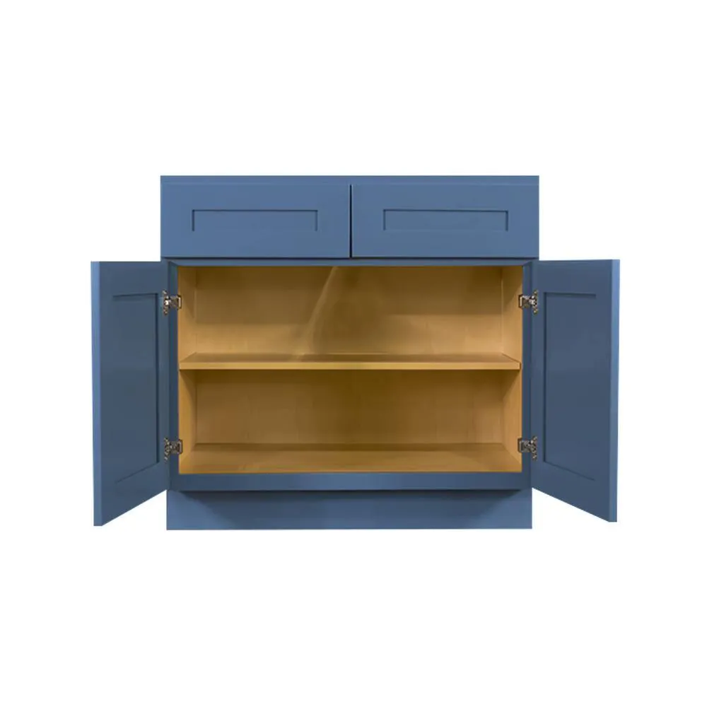 LIFEART CABINETRY Lancaster Blue Plywood Shaker Stock Assembled Base Kitchen Cabinet 33 in. W x 34.5 in. D H x 24 in. D, photo 3 of 6