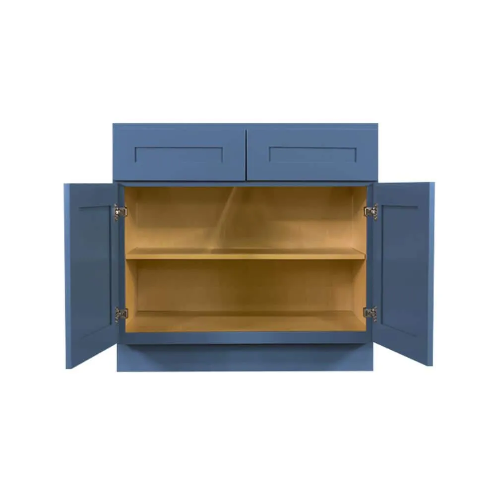 LIFEART CABINETRY Lancaster Blue Plywood Shaker Stock Assembled Base Kitchen Cabinet 39 in. W x 34.5 in. D H x 24 in. D, photo 3 of 6