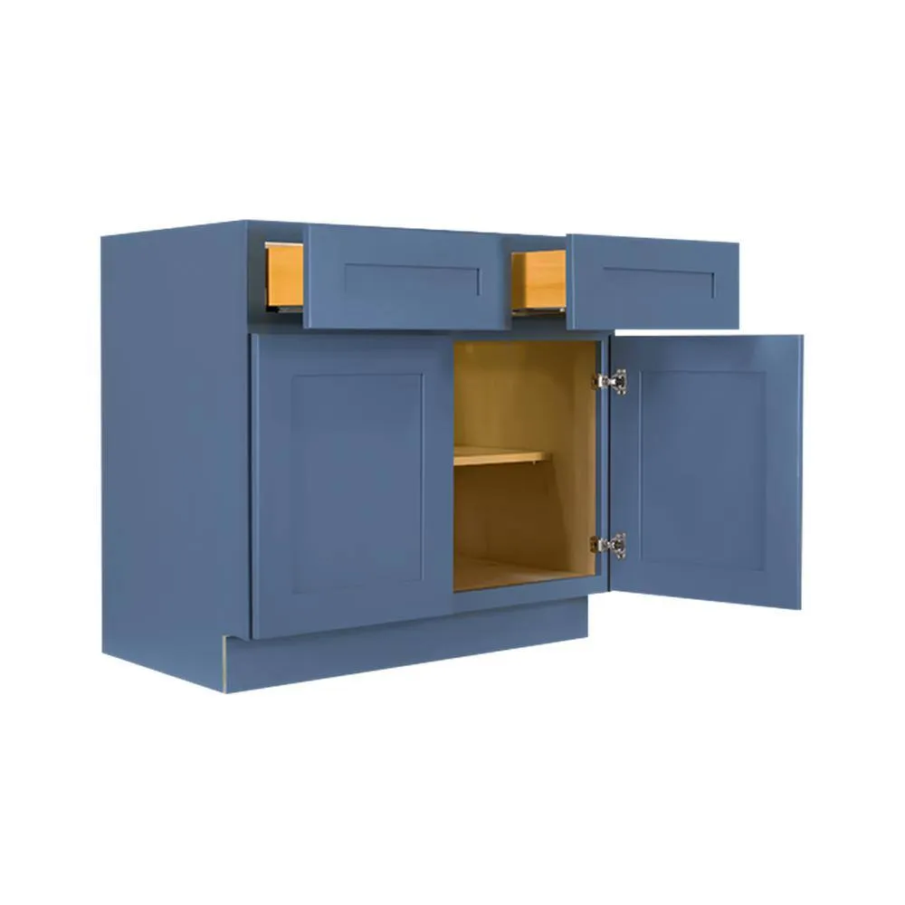 LIFEART CABINETRY Lancaster Blue Plywood Shaker Stock Assembled Base Kitchen Cabinet 39 in. W x 34.5 in. D H x 24 in. D, photo 2 of 6