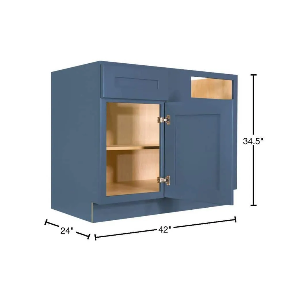 LIFEART CABINETRY Lancaster Blue Plywood Shaker Stock Assembled Blind Corner Kitchen Cabinet (42 in. W x 34.5 in. H x 24 in. D), photo 2 of 7