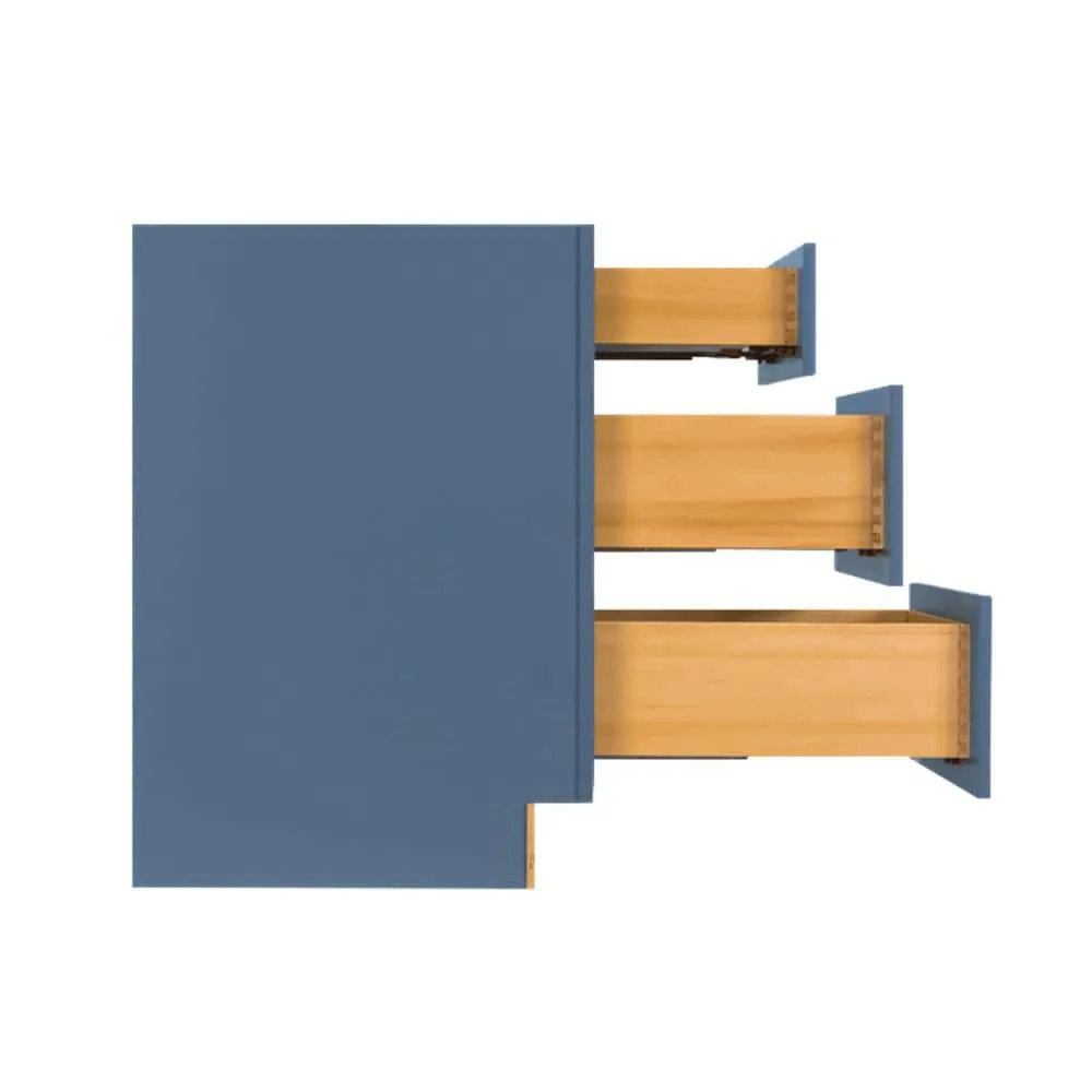 LIFEART CABINETRY Lancaster Blue Plywood Shaker Stock Assembled 3-Drawer Base Kitchen Cabinet 12 in. W x 34.5 in. D H x 24 in. D, photo 4 of 7