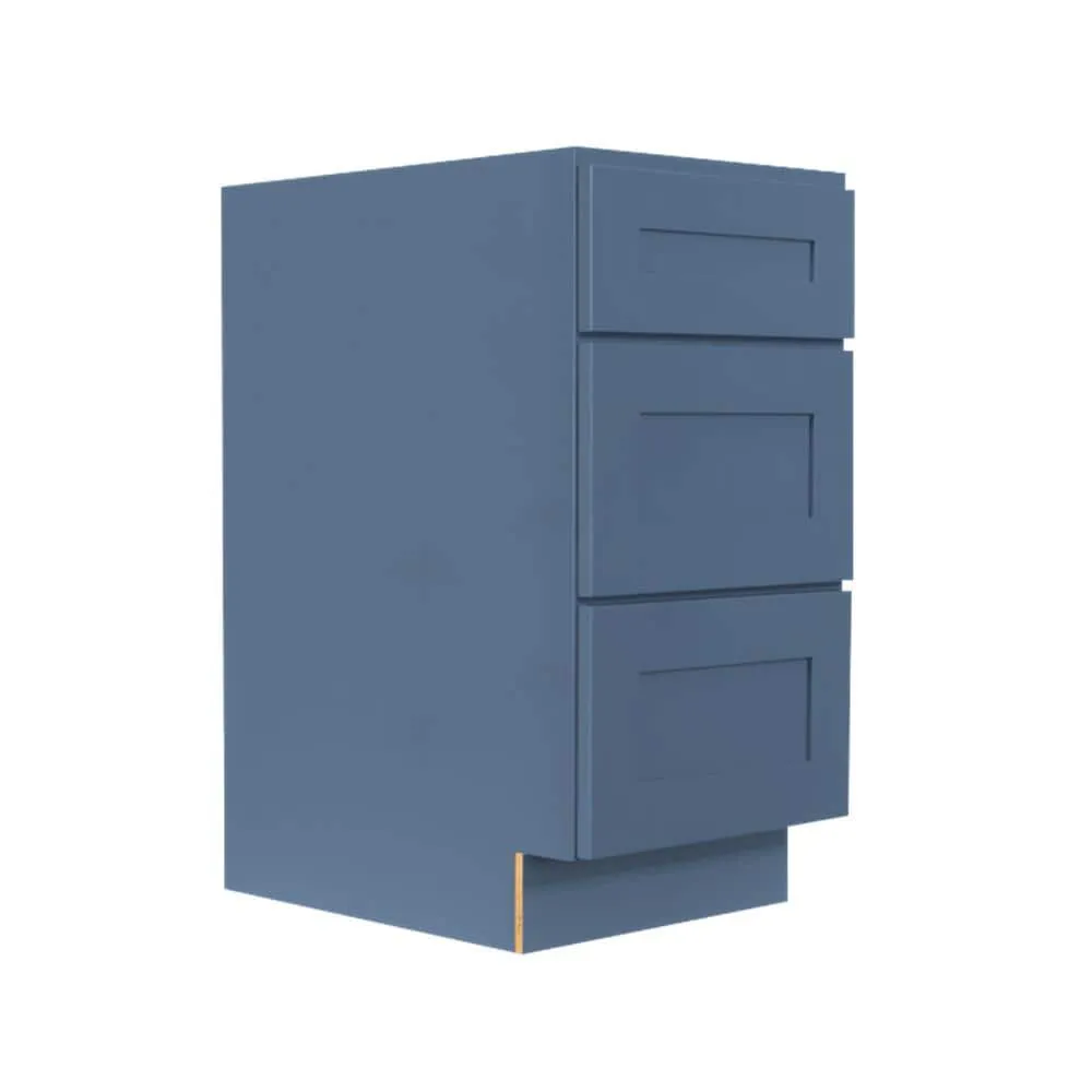 LIFEART CABINETRY Lancaster Blue Plywood Shaker Stock Assembled 3-Drawer Base Kitchen Cabinet 12 in. W x 34.5 in. D H x 24 in. D, photo 3 of 7