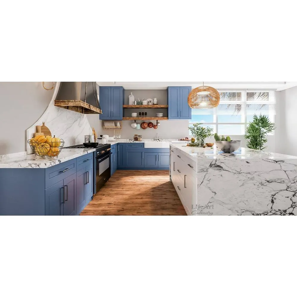 LIFEART CABINETRY Lancaster Blue Plywood Shaker Stock Assembled 3-Drawer Base Kitchen Cabinet 21 in. W x 34.5 in. D H x 24 in. D, photo 7 of 7