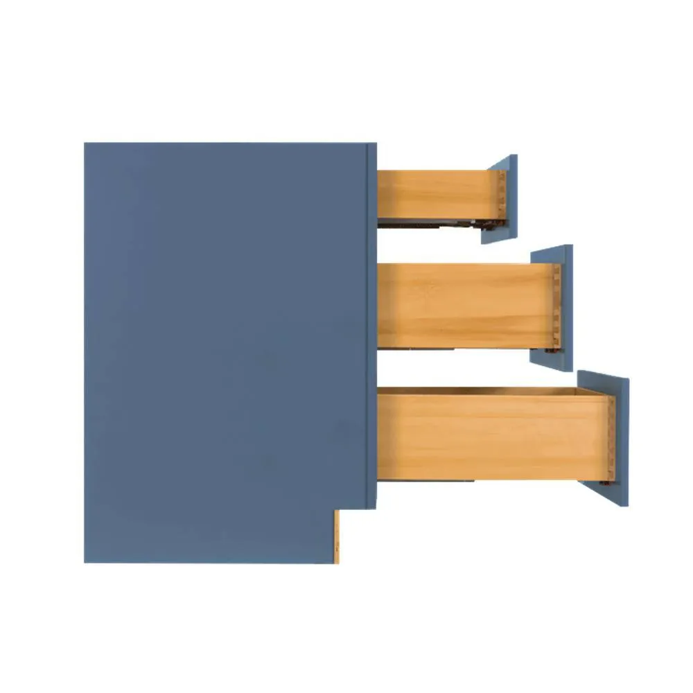 LIFEART CABINETRY Lancaster Blue Plywood Shaker Stock Assembled 3-Drawer Base Kitchen Cabinet 21 in. W x 34.5 in. D H x 24 in. D, photo 4 of 7