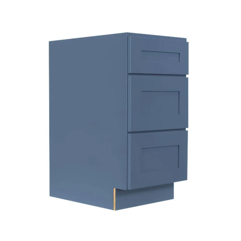 LIFEART CABINETRY Lancaster Blue Plywood Shaker Stock Assembled 3-Drawer Base Kitchen Cabinet 21 in. W x 34.5 in. D H x 24 in. D, photo 3 of 7