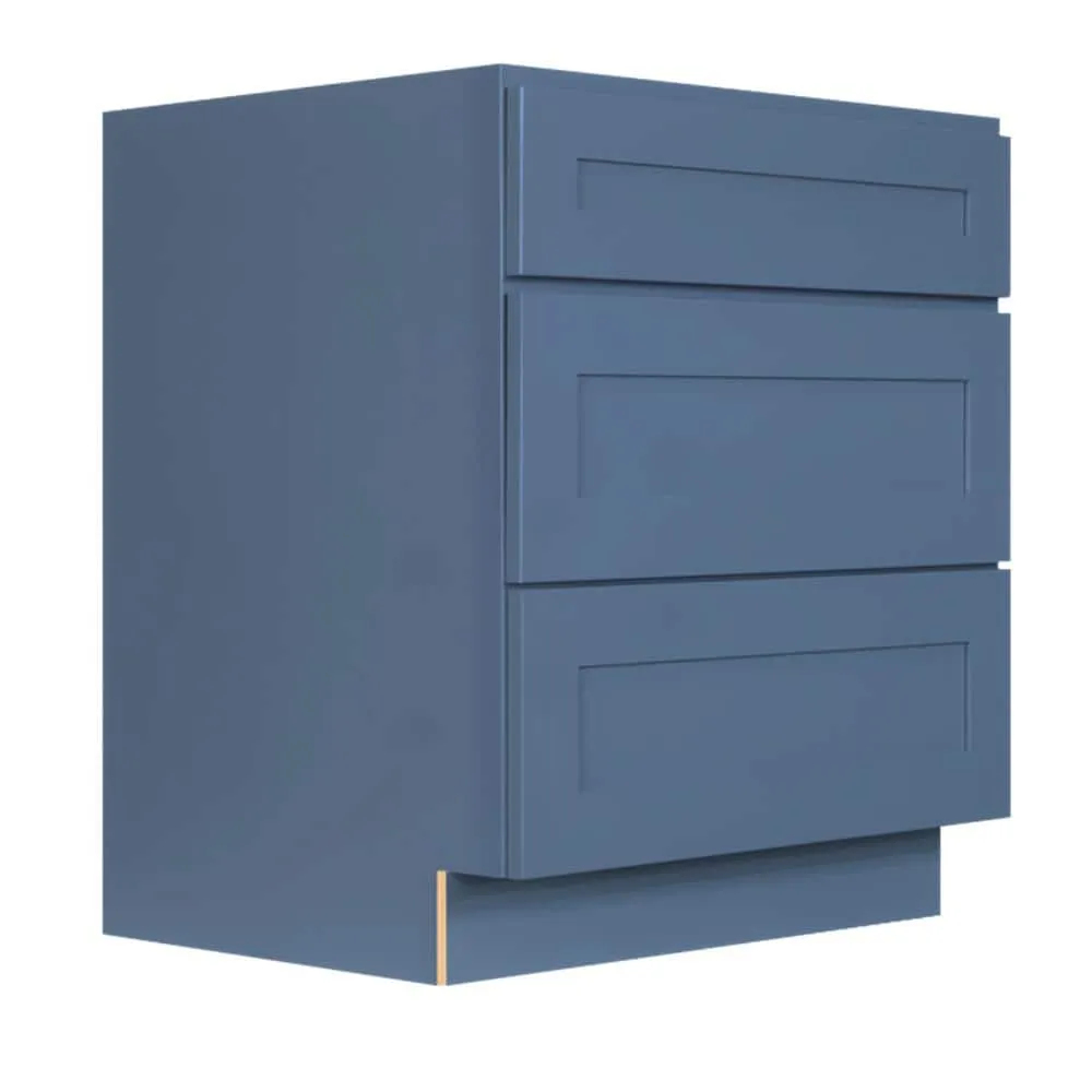 LIFEART CABINETRY Lancaster Blue Plywood Shaker Stock Assembled 3-Drawer Base Kitchen Cabinet 36 in. W x 34.5 in. D H x 24 in. D, photo 2 of 6