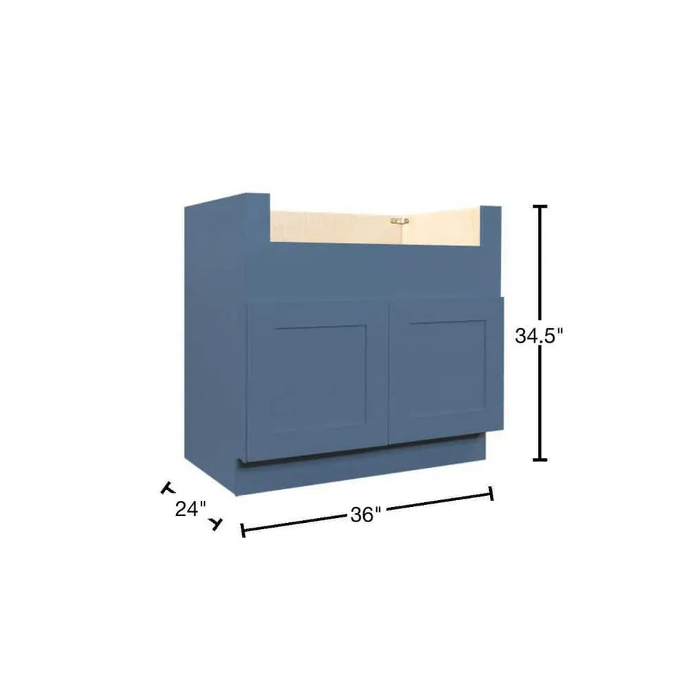 LIFEART CABINETRY Lancaster Blue Plywood Shaker Stock Assembled Farm Sink Base Kitchen Cabinet 36 in. W x 24 in. D x 34.5 in. H, photo 2 of 8