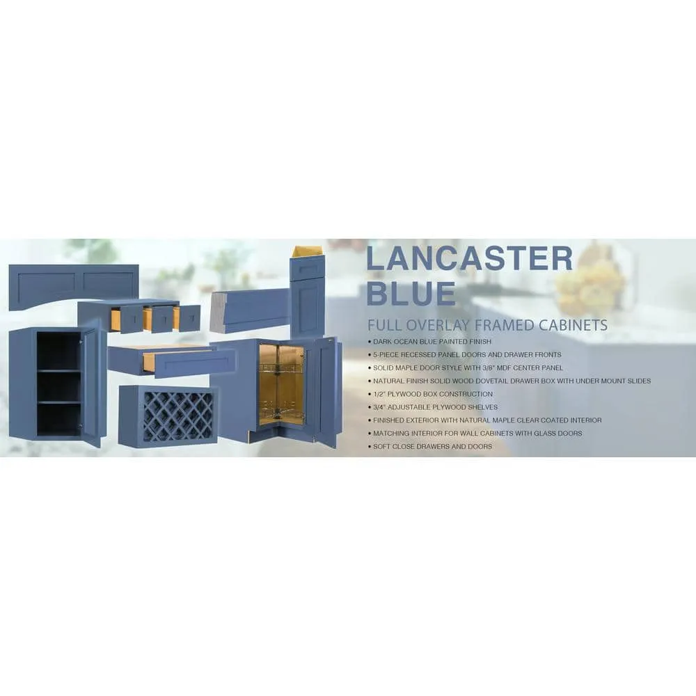 LIFEART CABINETRY Lancaster Blue Plywood Shaker Stock Assembled Farm Sink Base Kitchen Cabinet 36 in. W x 24 in. D x 34.5 in. H, photo 6 of 8
