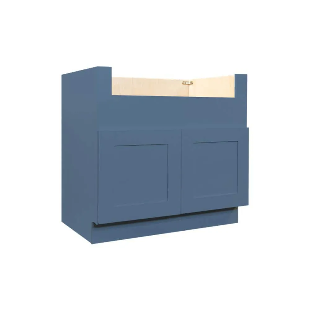 LIFEART CABINETRY Lancaster Blue Plywood Shaker Stock Assembled Farm Sink Base Kitchen Cabinet 36 in. W x 24 in. D x 34.5 in. H, photo 3 of 8