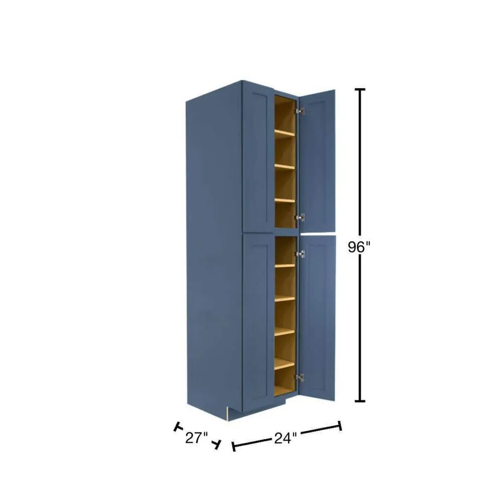 LIFEART CABINETRY Lancaster Blue Plywood Shaker Stock Assembled Tall Pantry Kitchen Cabinet 24 in. W x 96 in. D H x 27 in. D, photo 2 of 8
